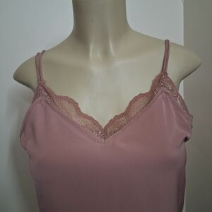 Abercrombie & Fitch Fairy Y2K  Babydoll Cami Top Satin Mauve Pink  XS Lace Trim